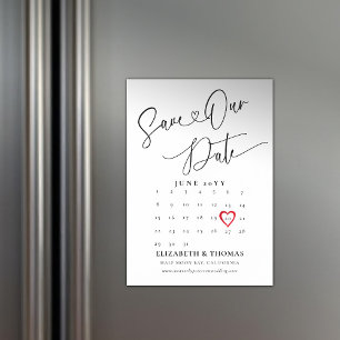 Calendar Red Heart Modern Wedding Save the Date Magnetic Invitation