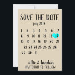 Calendar Save the Date<br><div class="desc">This simple,   wedding save the date template features a clean,  modern design. Customize it with your information and make it uniquely yours! I offer this design as a postcard. 

To move the heart,  click personalize > scroll down > click "customize further".</div>