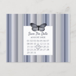 Calendar Save The Date Blue Silver Butterfly Announcement Postcard
