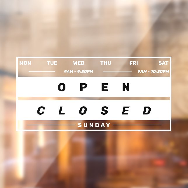 Calendar Style Business Opening Hours White Window Cling (Sheet 2)