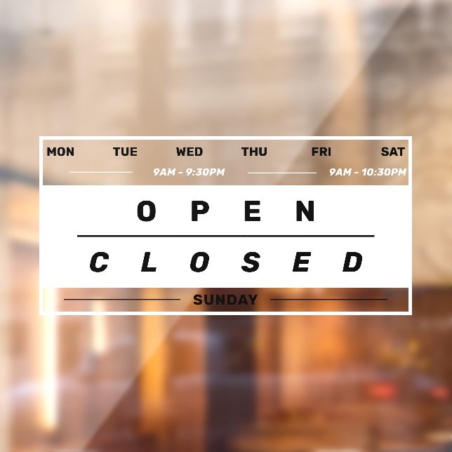Calendar Style Business Opening Hours White Window Cling (Sheet 2)