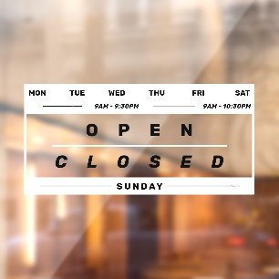 Calendar Style Business Opening Hours White Window Cling