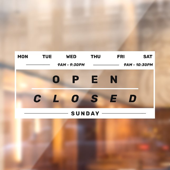 Calendar Style Business Opening Hours White Window Cling (Sheet 2)