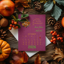 Calendar Style Wedding Save the Date October