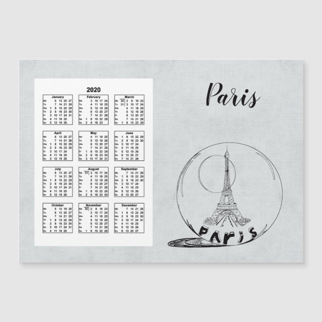 Calendar Travel City Full Year 2020 Paris (Front)