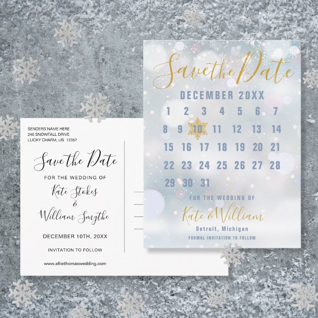 Calendar Winter Snowflakes Wedding Save the Date Postcard (Calendar Winter Snowflakes Wedding Save the Date Postcard
)