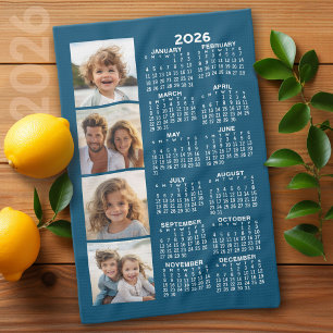 Calendar with 4 Photo Collage Blue Kitchen Towel