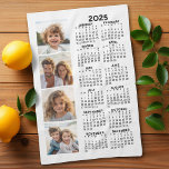 Calendar with 4 Photo Collage Kitchen Towel<br><div class="desc">A 4 photo collage with a 2025 calendar. A fun item for the New Year. Add 4 square photos to this design. With a little bit of work,  you can change the background colour and the calendar colour when you click on the customize option and choose different colours.</div>