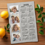 Calendar with 4 Photo Collage Kitchen Towel<br><div class="desc">A 4 photo collage with a 2025 calendar. A fun item for the New Year. Add 4 square photos to this design. With a little bit of work,  you can change the background colour and the calendar colour when you click on the customize option and choose different colours.</div>