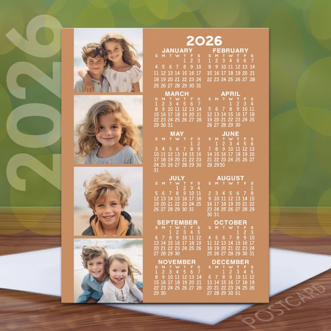 Calendar with 4 Photo Collage - Terra Cotta Postcard (2026 Calendar Postcard)