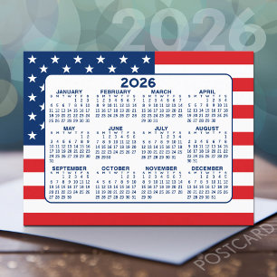 Calendar with American Flag - Red White Blue Postcard