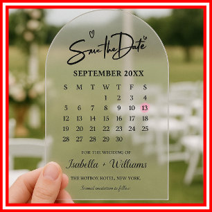 Calendar with Heart Elegant Photo Modern Wedding Acrylic Invitations