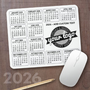 Calendar with logo and Text - Black and White Mouse Pad