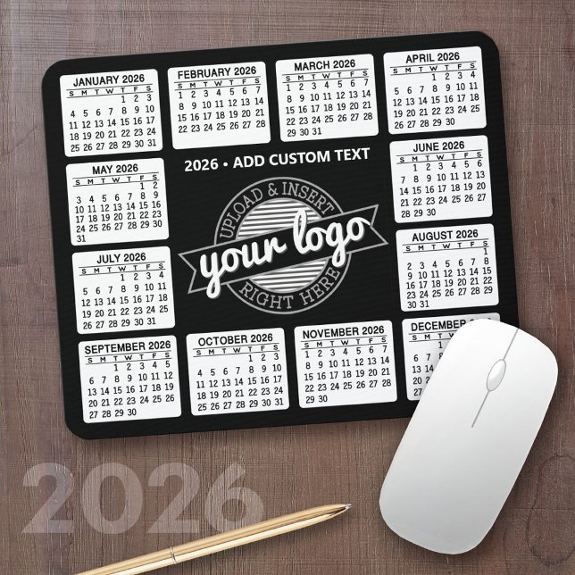 Calendar with logo and Text - Black and White Mouse Pad (2026 Calendar Mousepad)