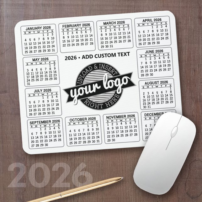Calendar with logo and Text - Black and White Mouse Pad (2026 Calendar Mousepad)