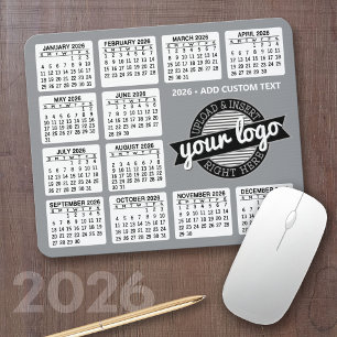 Calendar with logo and Text - Grey and White Mouse Pad