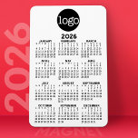 Calendar with Logo Basic Black White Minimal Magnet<br><div class="desc">A very useful item for school or home office. A standard look for your home office or school locker. This shows a full year view of all dates. A very useful item for school or home office. This shows a full year view of all dates. A calendar printed on a...</div>