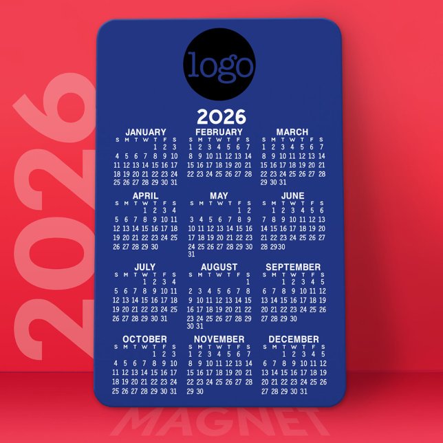 Calendar with Logo Basic Blue White Minimal Magnet (2026 Calendar Magnet)