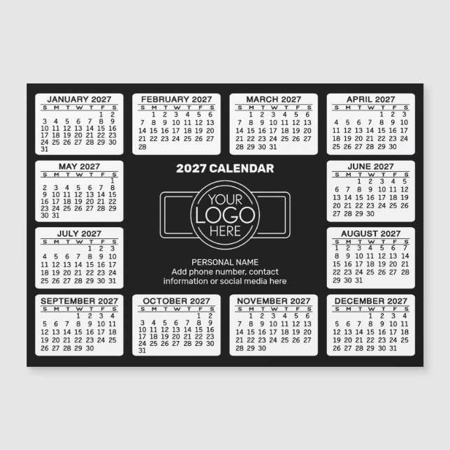 Calendar with logo Contact Info Black - Magnet (Front)
