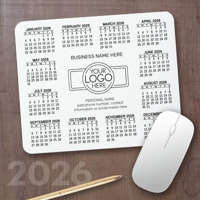 Calendar with logo Contact Information Magnet Mouse Pad (2026 Calendar with a Photo Collage on a Mousepad)