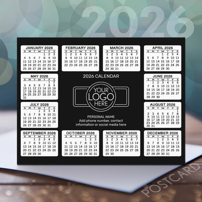 Calendar with logo Contact Information Postcard (2026 Calendar Postcard)