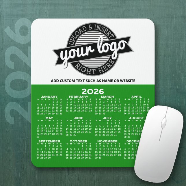 Calendar with Logo - Year View Vertical Mouse Pad (2026 Calendar Mousepad with Business Logo)