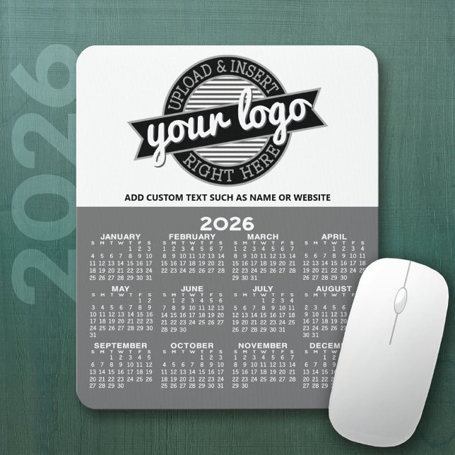 Calendar with Logo - Year View Vertical Mouse Pad (2026 Calendar Mousepad with Business Logo)