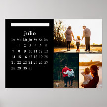 Calendario clásico en blanco y negro julio 2025