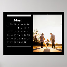 Calendario clásico en blanco y negro Mayo 2025