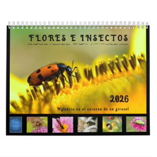 Calendario de 12 meses con varios insectos y flore calendar