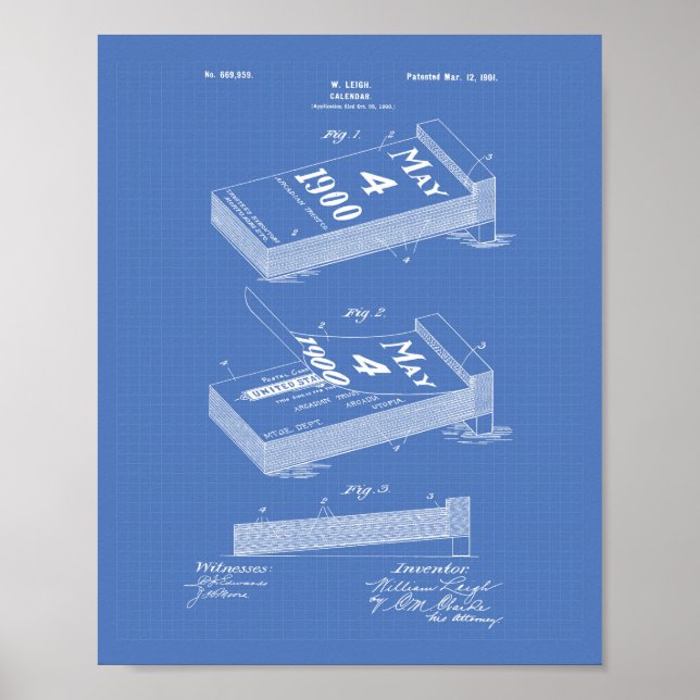 Calender 1901 Patent Art Blueprint Poster (Front)