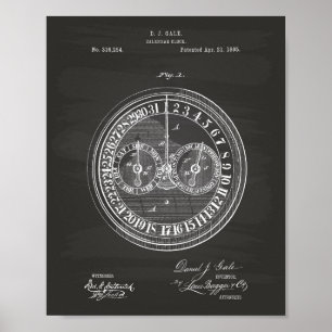 Calender Clock 1885 Patent Art Chalkboard Poster