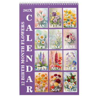 Calendrier 12 Birth Month Flowers 2026 Wall Calendar