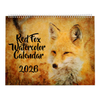 Calendrier 12 Cute Red Fox Watercolor Paintings Wildlife Art
