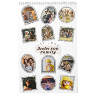 Calendrier 12 Douze Photo Moderne Élégant Collage Famille Amo