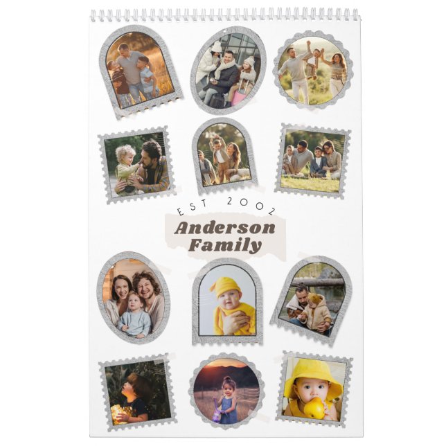 Calendrier 12 Douze Photo Moderne Élégant Collage Famille Amo (Protection)