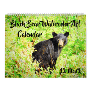 Calendrier 12 Mois Belle Ours Peintures de la faune Art