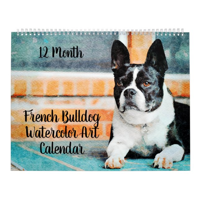 Calendrier 12 Mois Chiens Chiens Français Chiens Aquarelle Ca (Protection)