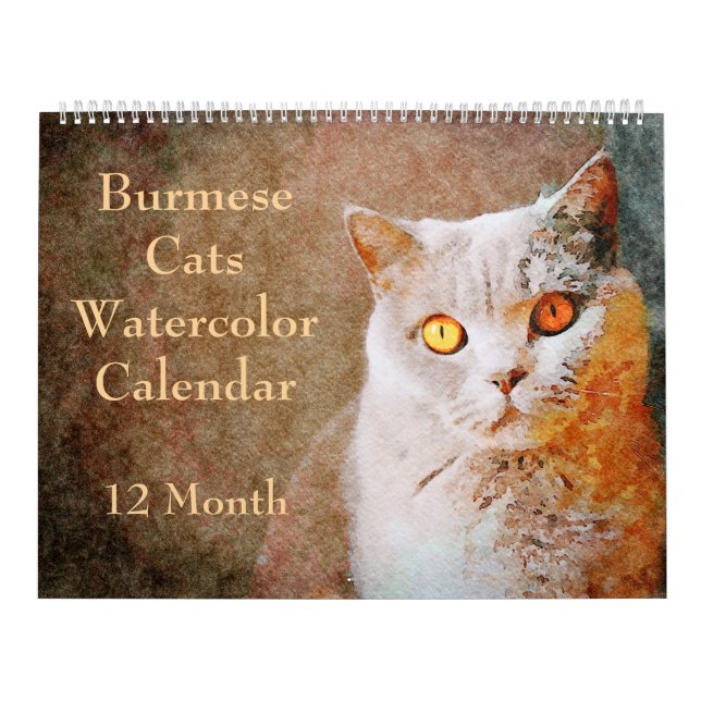 Calendrier 12 Mois d'Aquarelle d'étonnante chats birmans (Protection)