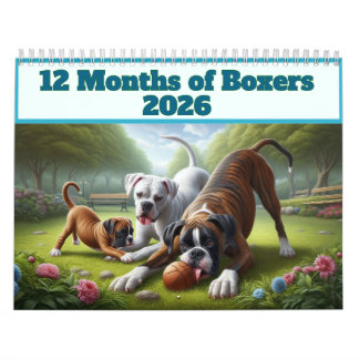 Calendrier 12 mois de chiens de boxe : année longue de chien 