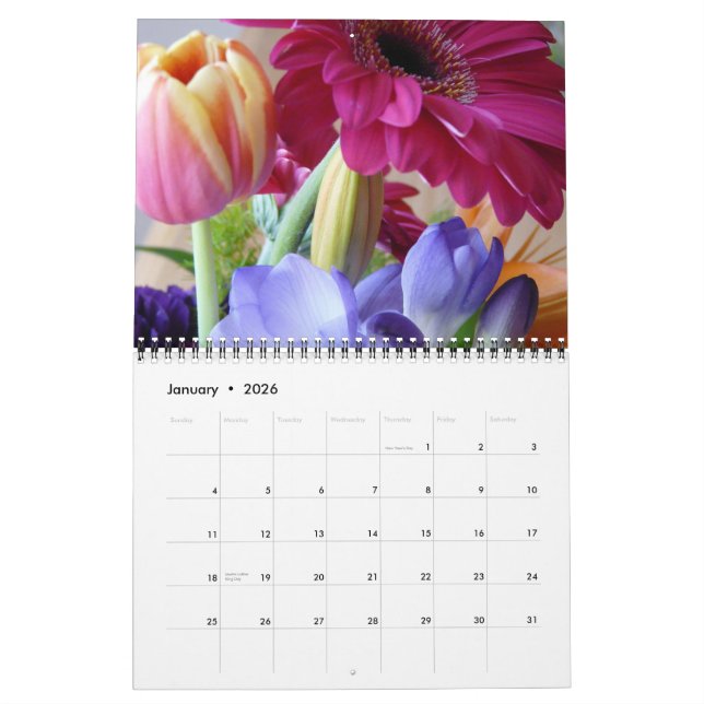 Calendrier 12 mois de fleurs florales (Jan 2026)