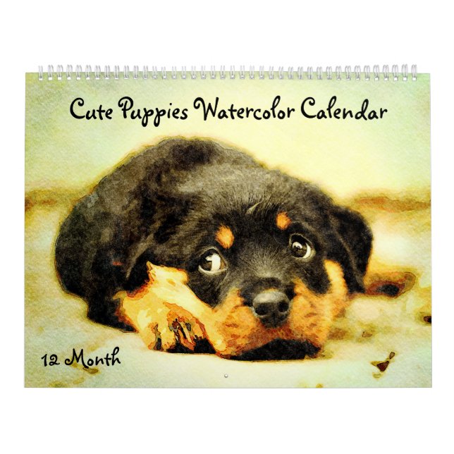 Calendrier 12 Mois Mignonne Chien bébé Aquarelle Peinture (Protection)