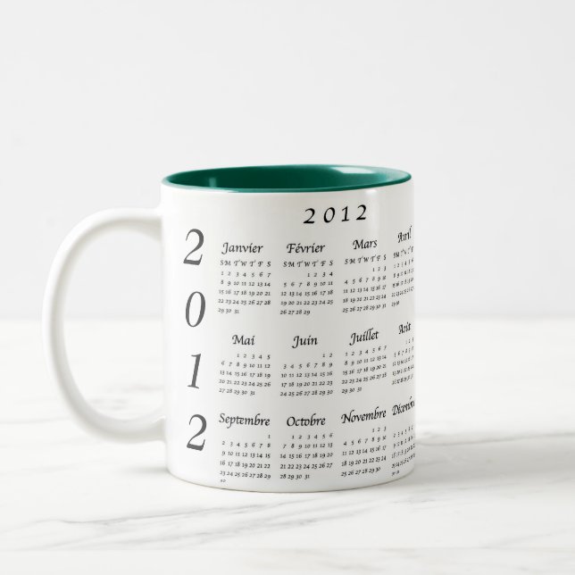 Calendrier 2012 français Two-Tone coffee mug (Left)