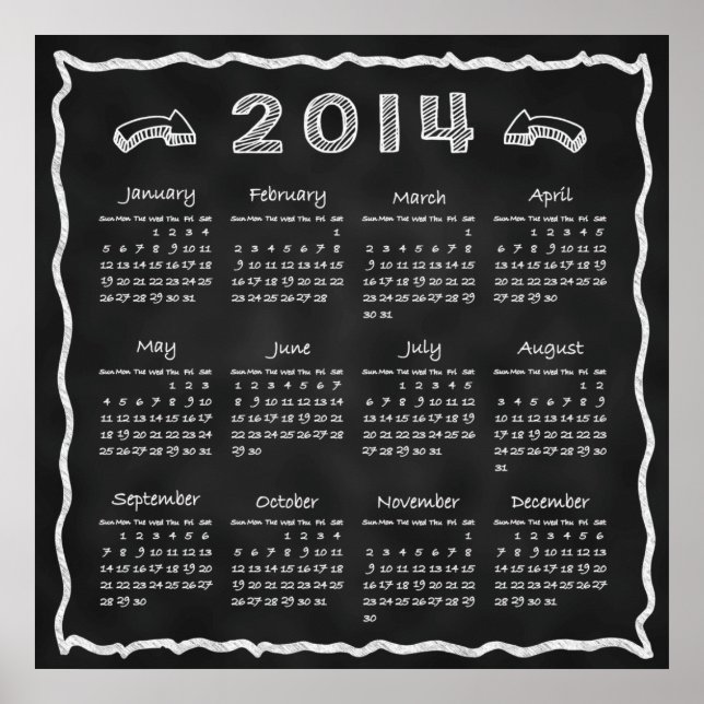 Calendrier 2014 du tableau noir (Devant)