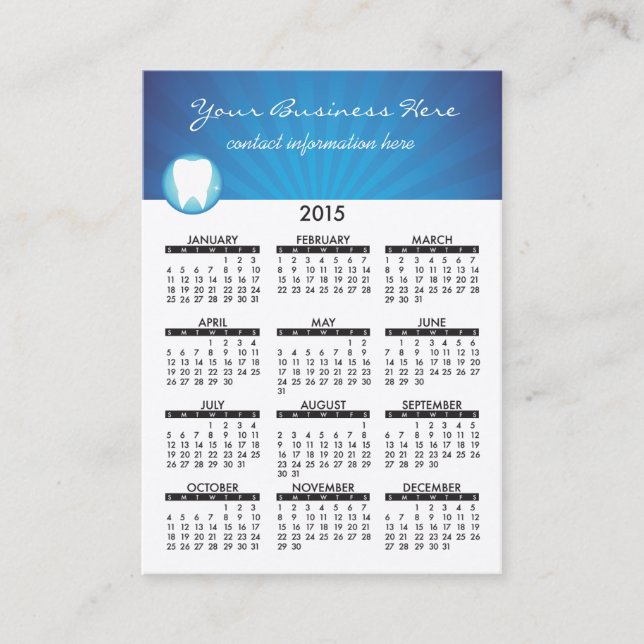 Calendrier 2015 de carte de visite dentaire (Devant)