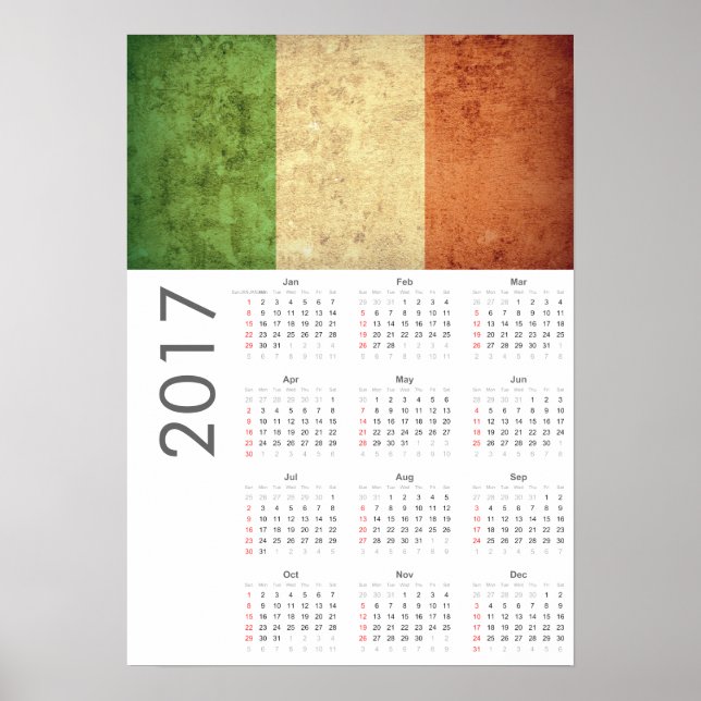 Calendrier 2017 Poster Drapeau Italie Grunge (Devant)