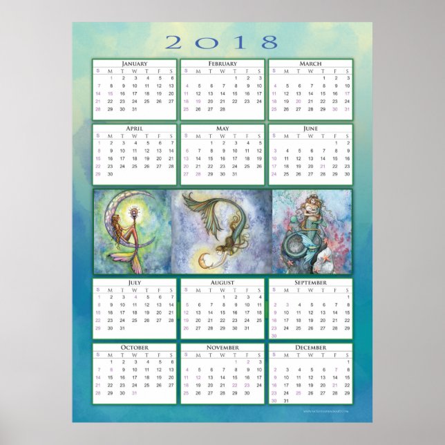 Calendrier 2018 de la Petite Sirène Affiche (Devant)