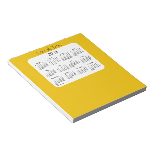Calendrier 2018 Épargnez la Date Bloc-notes Or (Incliné)