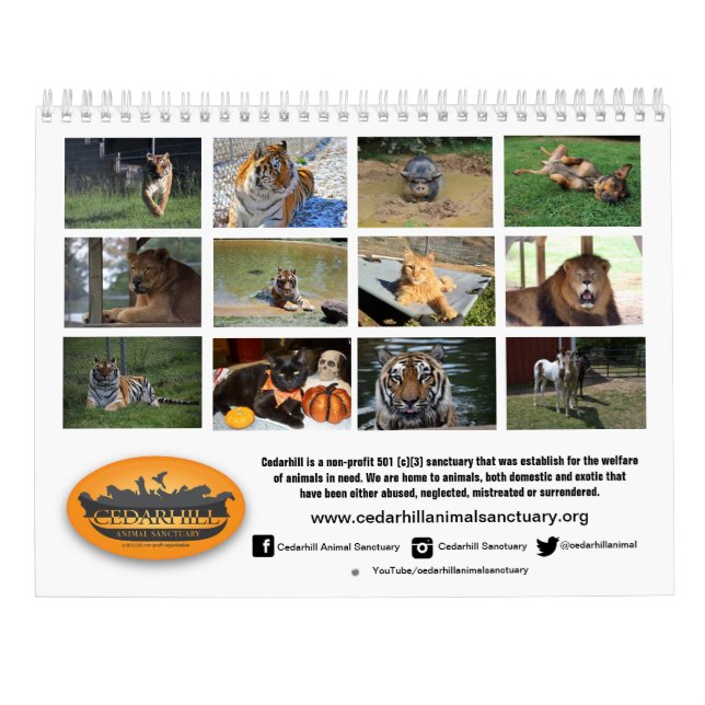 Calendrier 2019 animal de sanctuaire de Cedarhill (Dos)