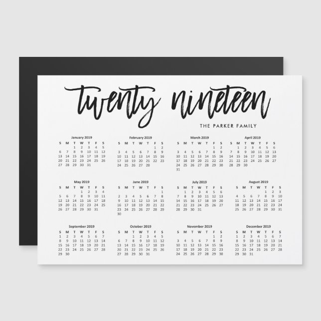 Calendrier 2019| Carte magnétique de la typographi (Devant / Derrière)